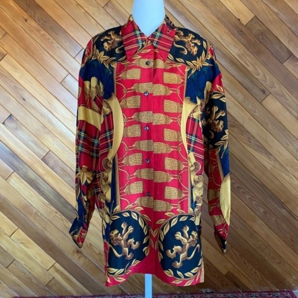 Vintage 90s Express Heraldry Silk  Blouse